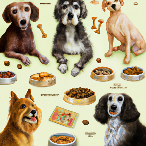 תמונה של כלבים בגילאים שונים עם סוגים שונים של מזון לכלבים
