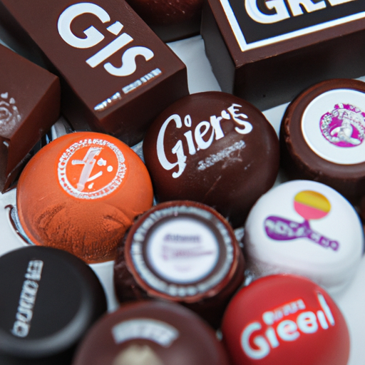 תמונה של מגוון שוקולדים ממותגים ועליהם מוטבעים לוגואים של חברות שונות